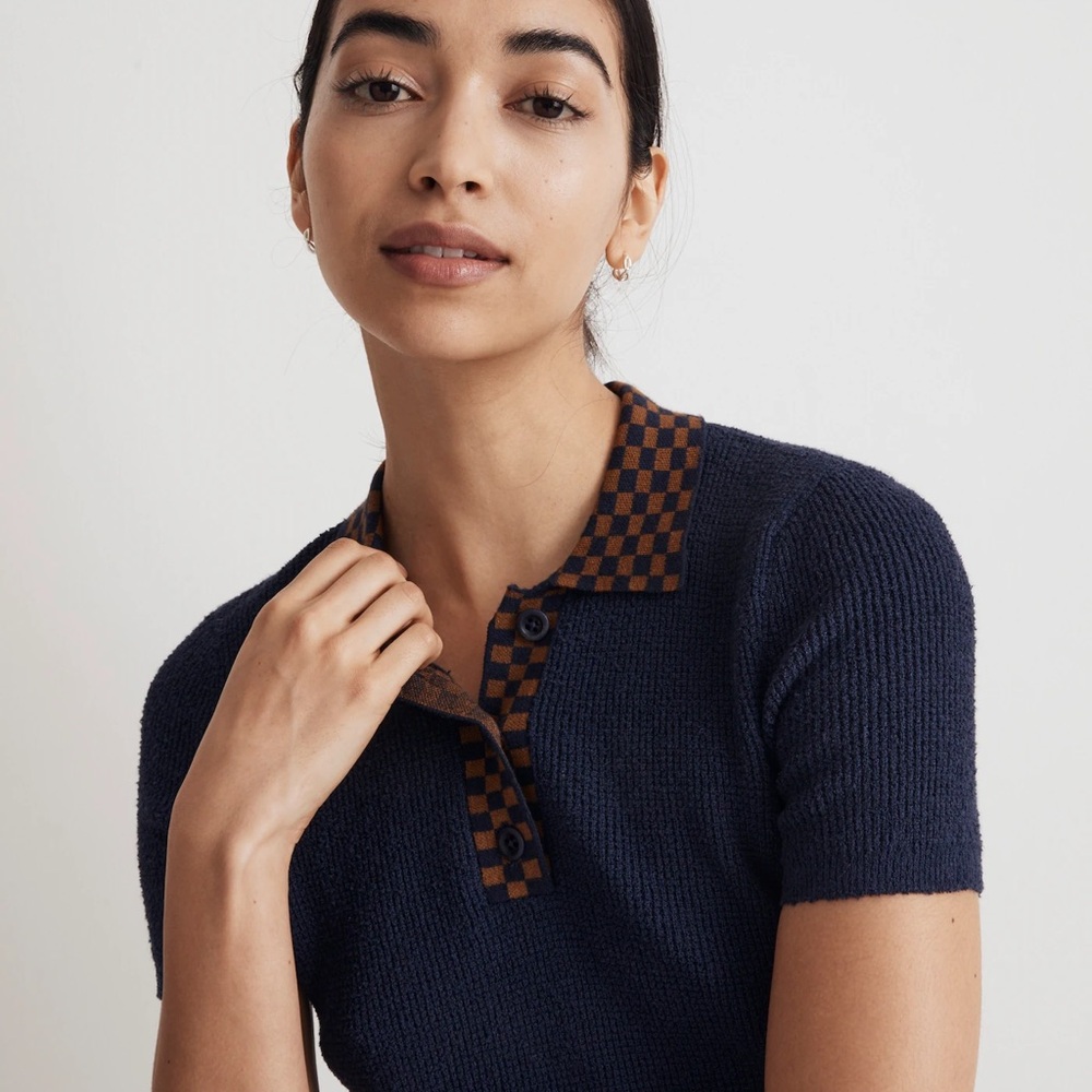 Madewell boucle polo with checkered collar